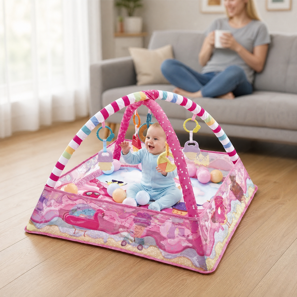 Baby Play Mat & Ball Pit Activity Gym with Hanging Toys 4