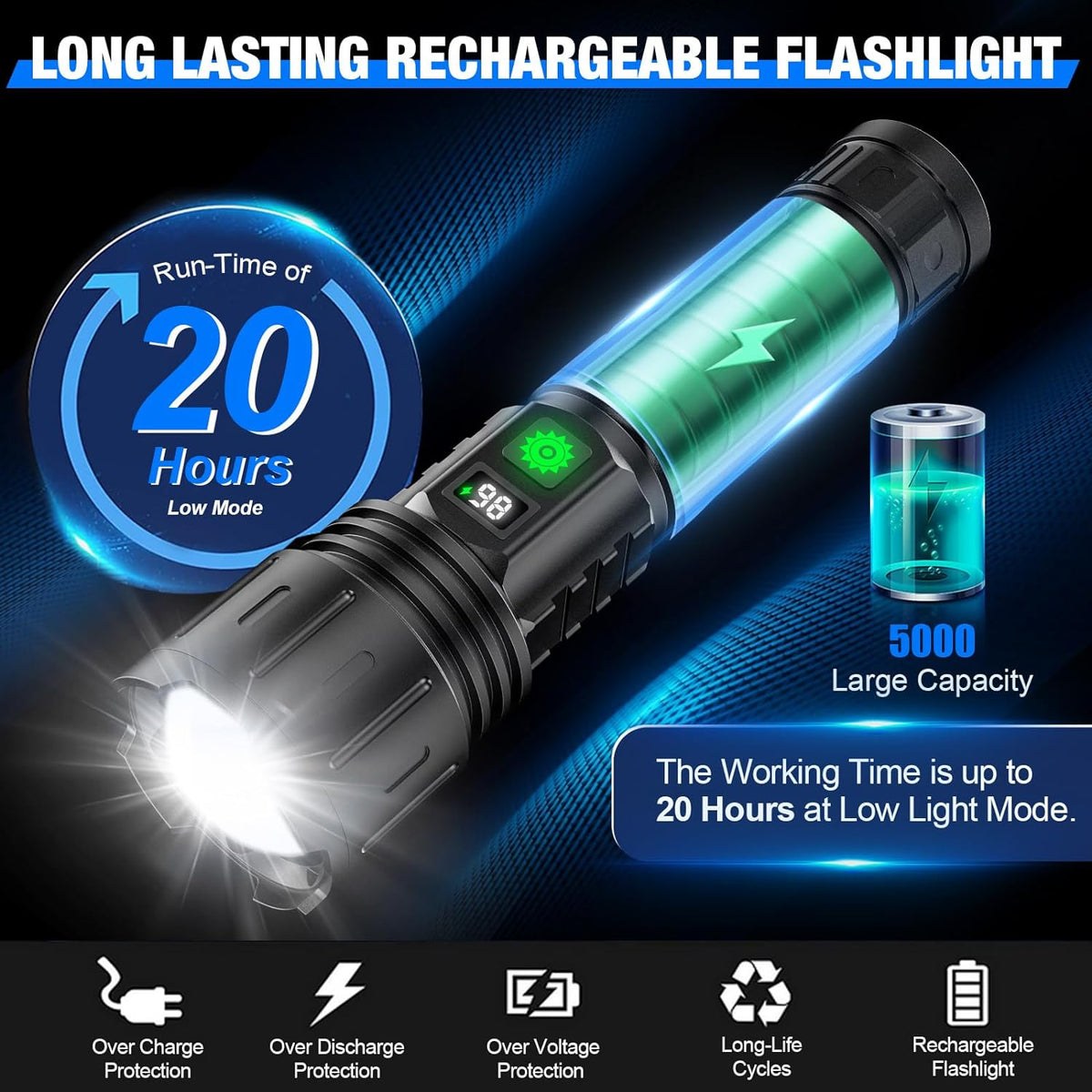 100,000 Lumen Tactical Flashlight — Power Bank & LCD Display 5