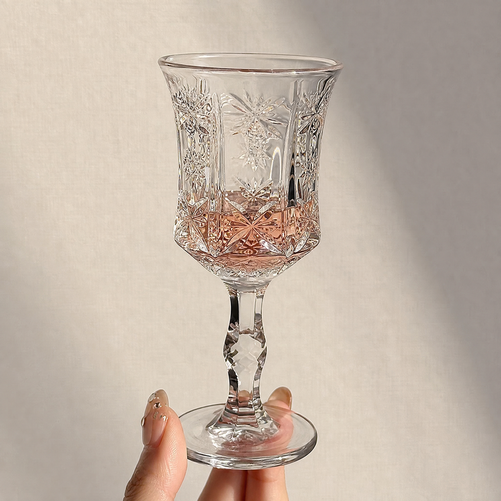 Champagne Glass Vintage Crystal-Cut Engraved Goblet 3