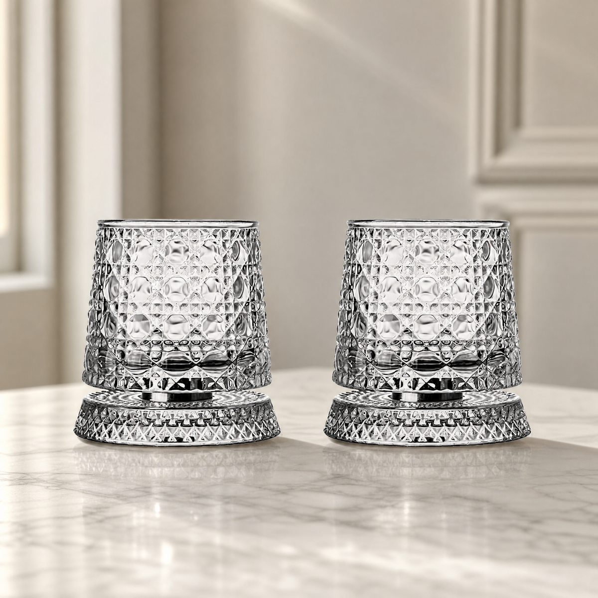 Whiskey Glass Set of 2 — 360° Rotating Diamond Cut Tumbler 9