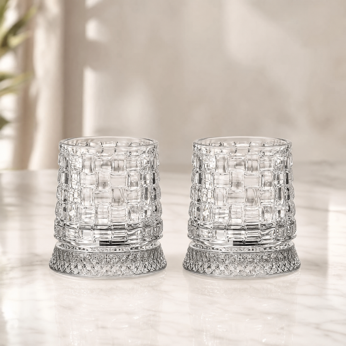 Whiskey Glass Set of 2 — 360° Rotating Diamond Cut Tumbler 13