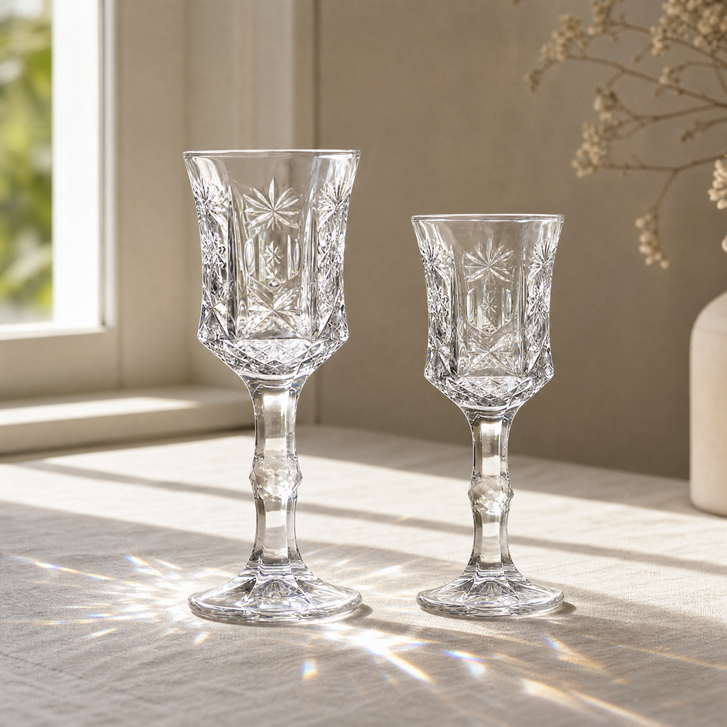 Champagne Glass Vintage Crystal-Cut Engraved Goblet 4