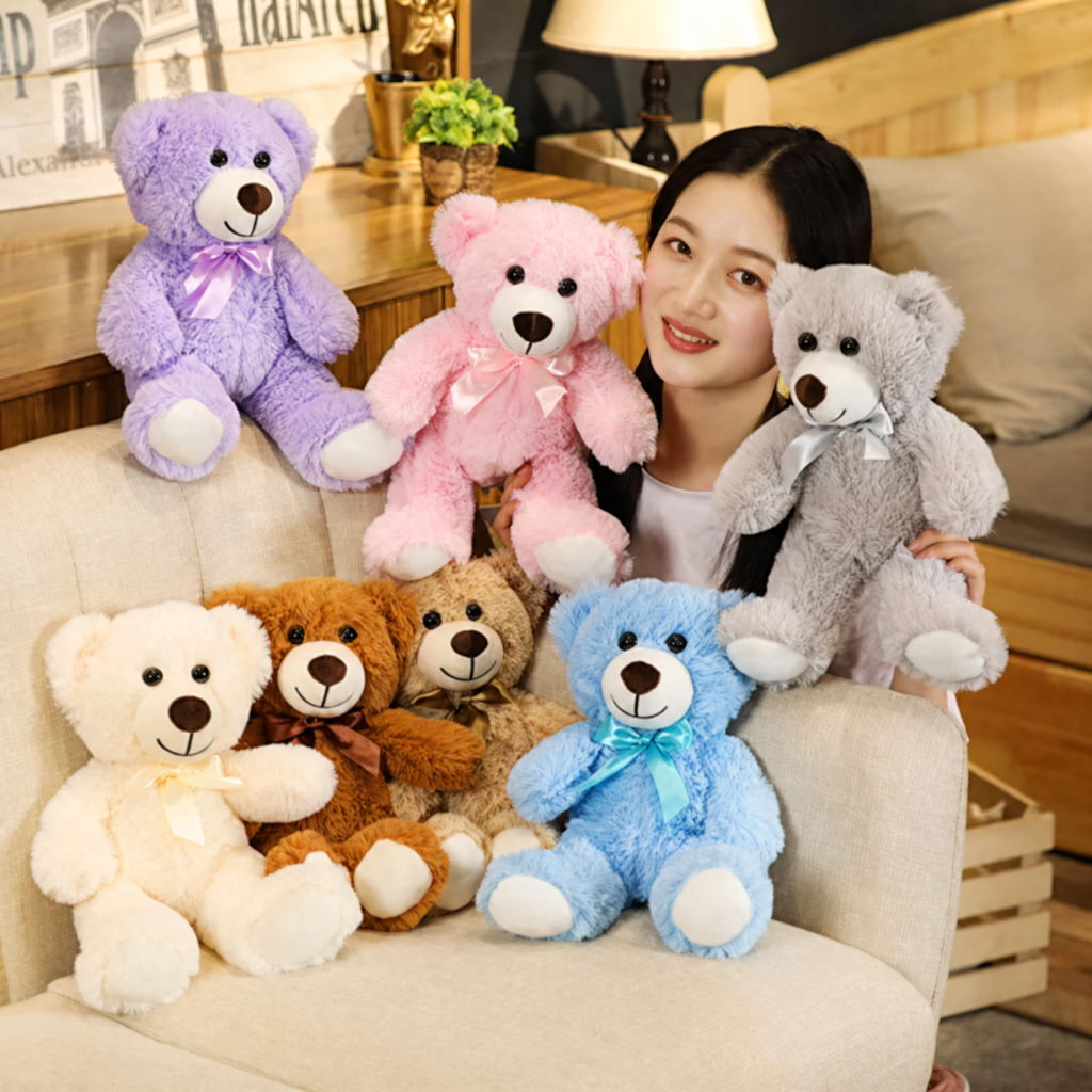 Teddy Bear Plush with Satin Bow — Soft Stuffed Animal Gift 4