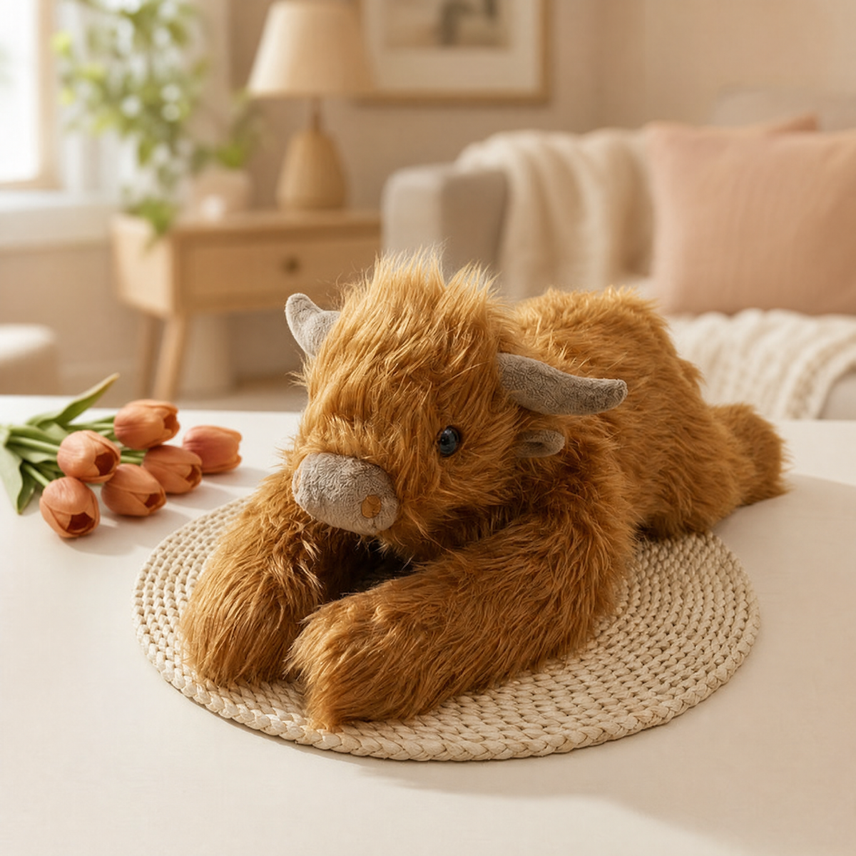 Weighted Plush Highland Cow — 25.6 in Long-Hair Faux Fur 1