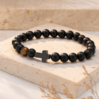 Gift for Dad — Black Bead & Cross Bracelet, One Size 1