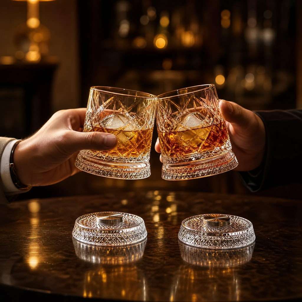 Whiskey Glass Set of 2 — 360° Rotating Diamond Cut Tumbler 4