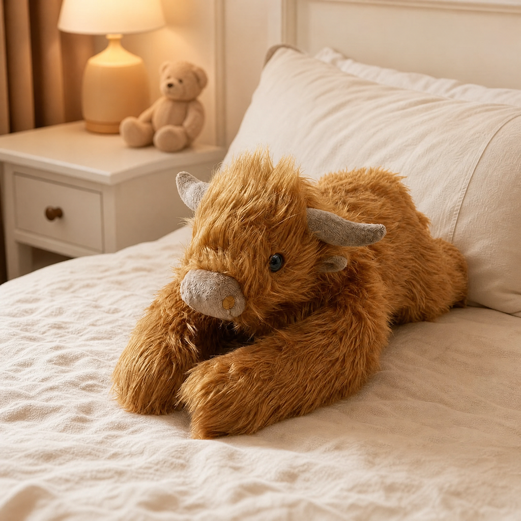 Weighted Plush Highland Cow — 25.6 in Long-Hair Faux Fur 4