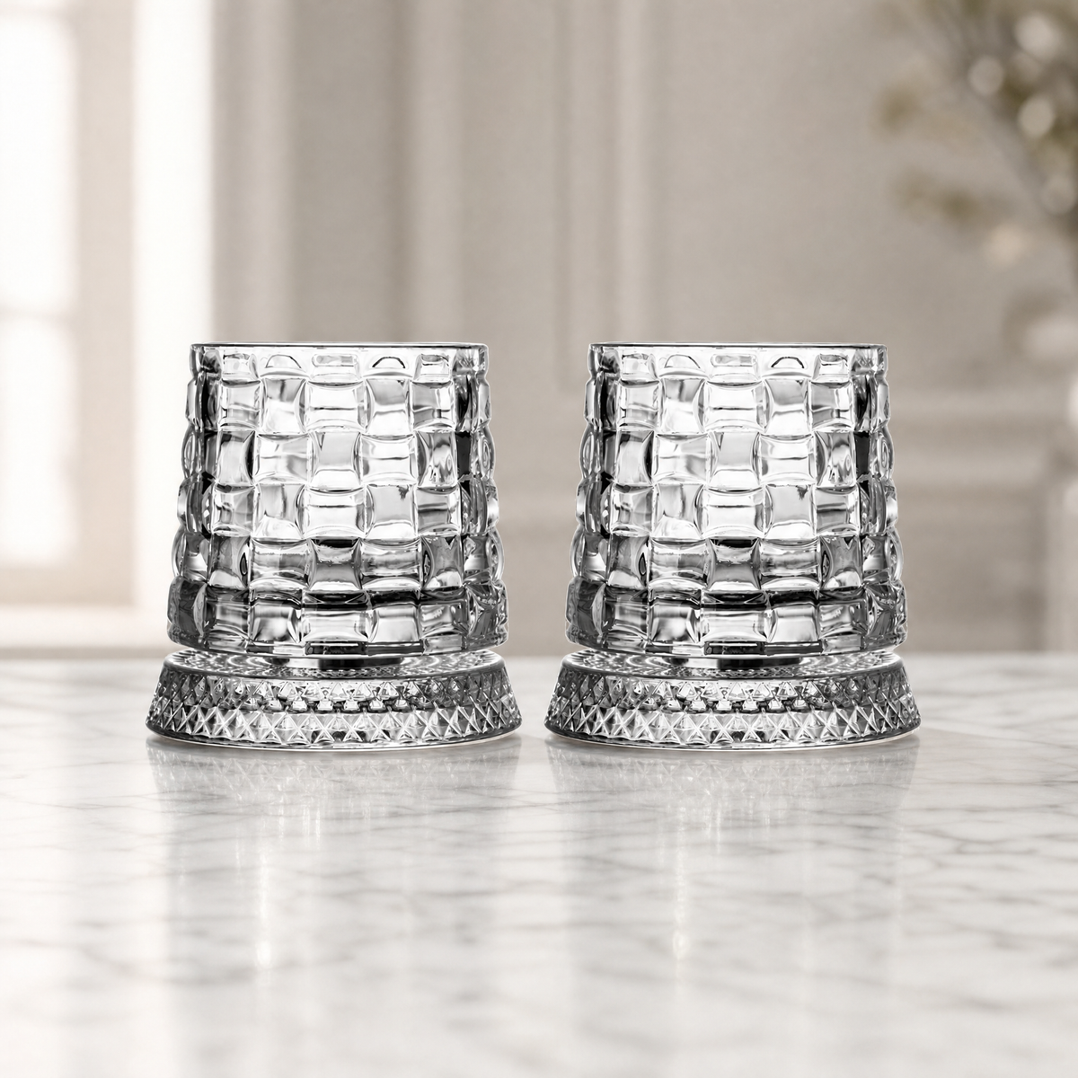 Whiskey Glass Set of 2 — 360° Rotating Diamond Cut Tumbler 11