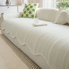 Herringbone Sofa Cover Scallop Edge — Microfiber Couch Protector 4