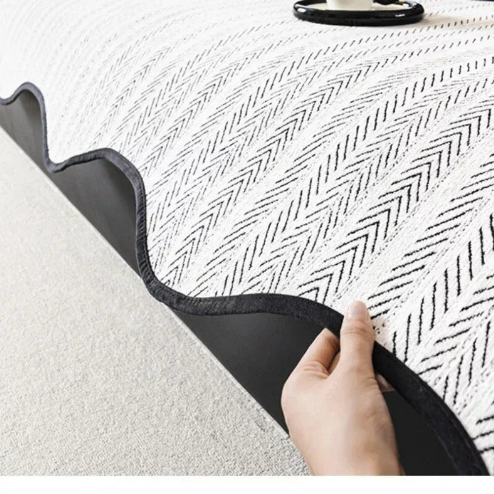 Herringbone Sofa Cover Scallop Edge — Microfiber Couch Protector 8