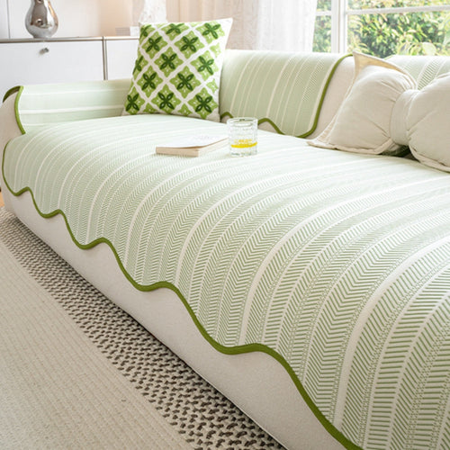 Herringbone Sofa Cover Scallop Edge — Microfiber Couch Protector 1