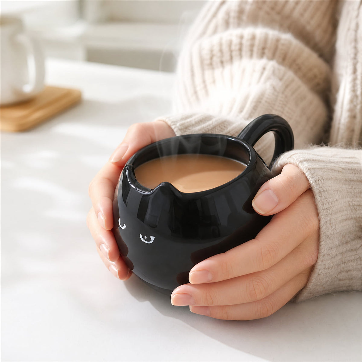 Black Cat Ceramic Mug with Sculpted Ears — 13 oz 2