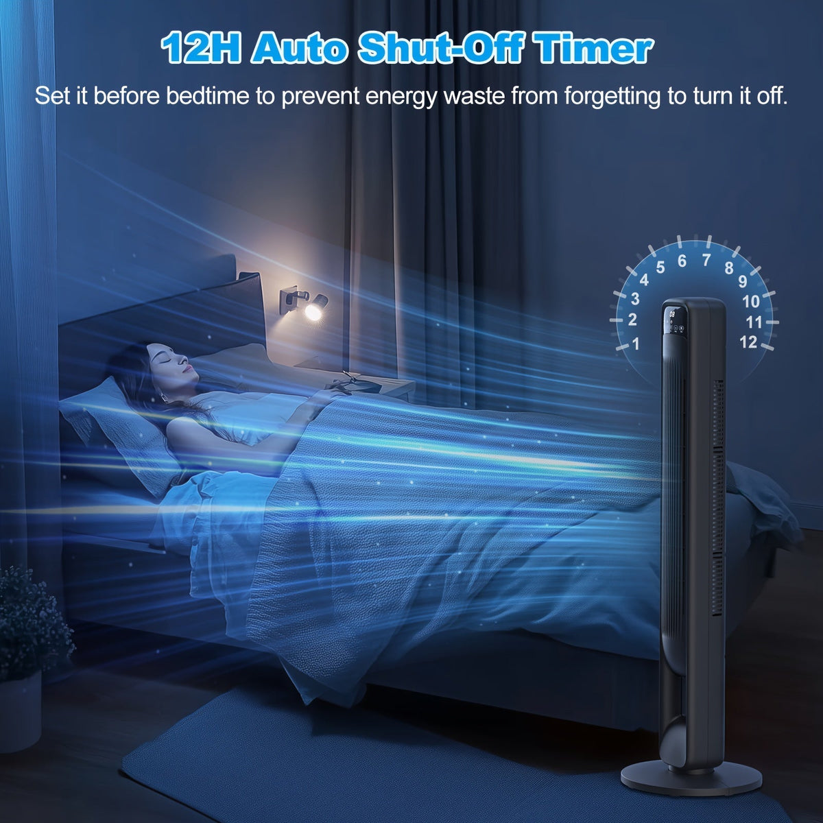 Bladeless Tower Fan — 60° Oscillation & 12H Timer 4