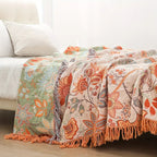 Boho Floral Cotton Blanket with Fringe — 100% Cotton Throw 2