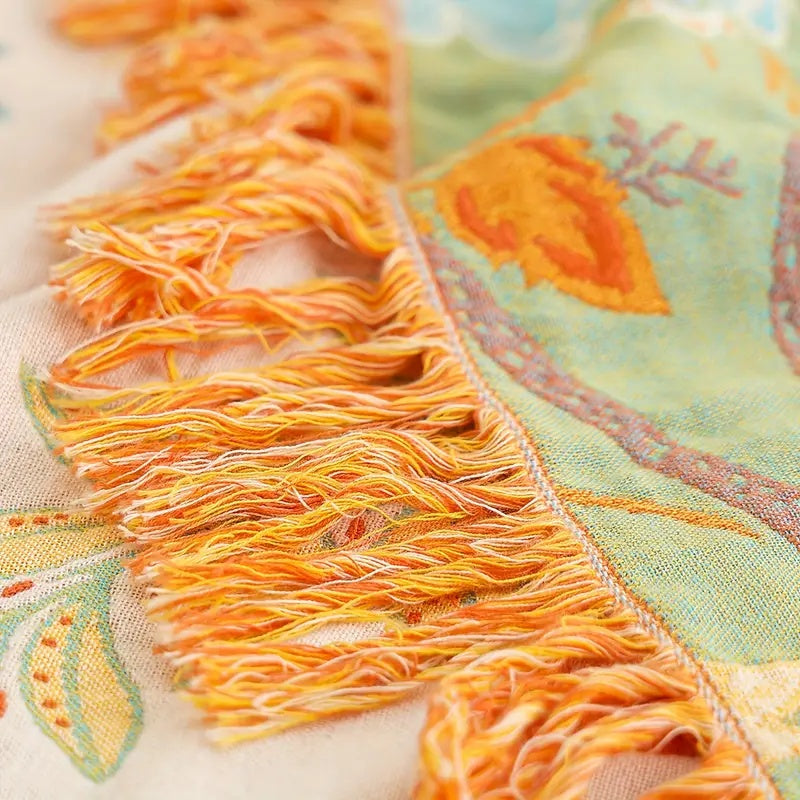 Boho Floral Cotton Blanket with Fringe — 100% Cotton Throw 6