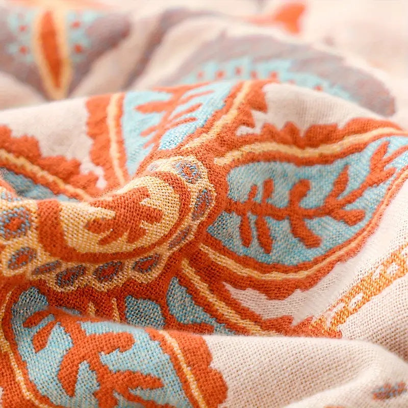Boho Floral Cotton Blanket with Fringe — 100% Cotton Throw 8