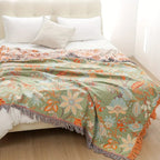 Boho Floral Cotton Blanket with Fringe — 100% Cotton Throw 9