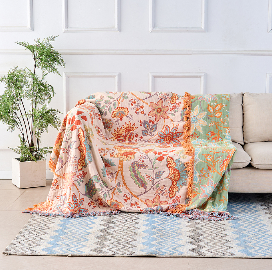 Boho Floral Cotton Blanket with Fringe — 100% Cotton Throw 1