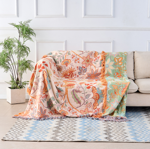 Boho Floral Cotton Blanket with Fringe — 100% Cotton Throw 1