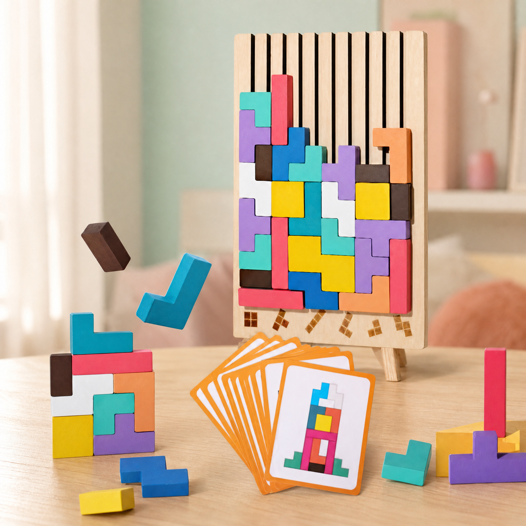 Montessori Toys — BriqLearn Wooden Tetris Stacking Game 1