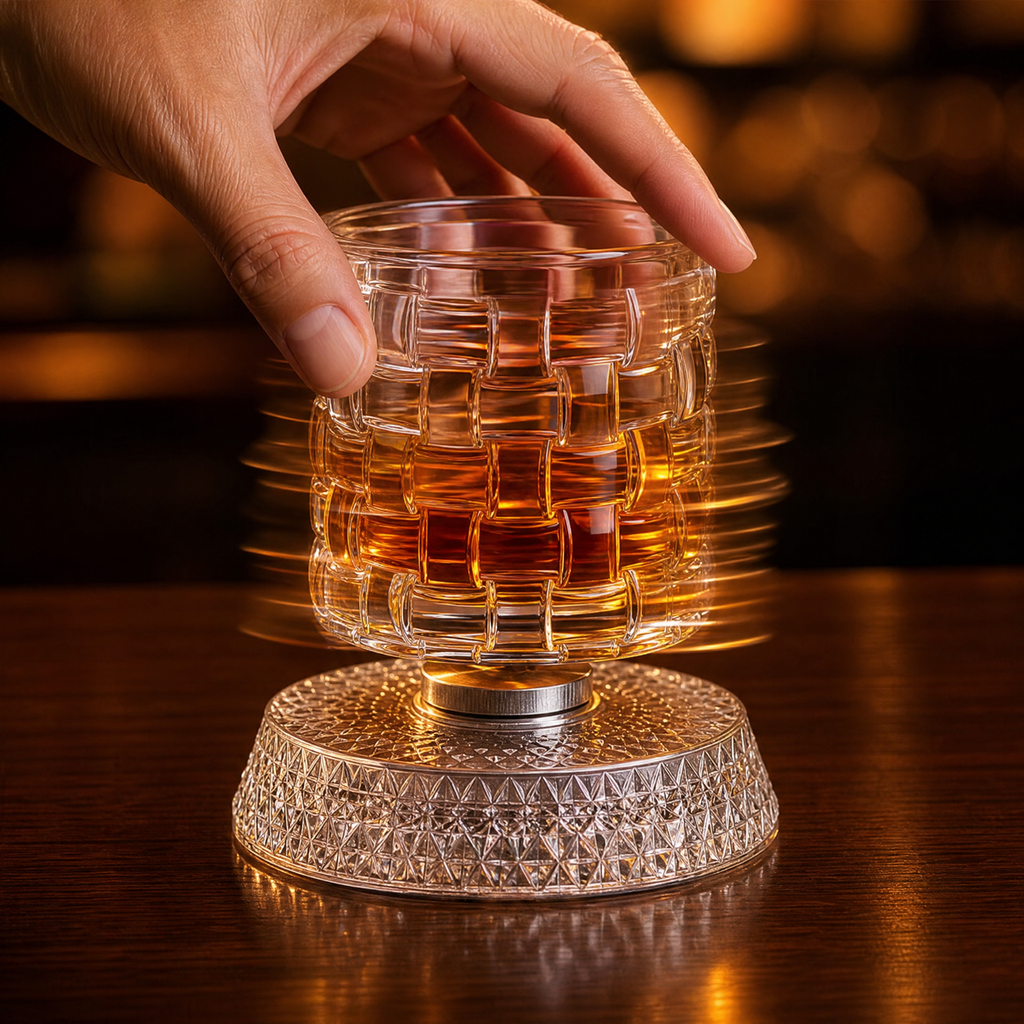 Whiskey Glass Set of 2 — 360° Rotating Diamond Cut Tumbler 2