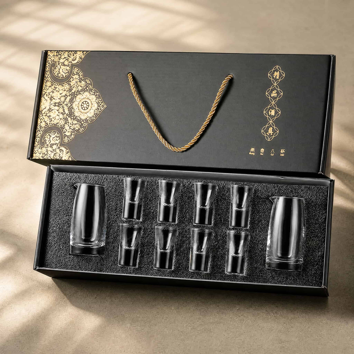 Chinese Baijiu Gift Set — 8 Shot Glasses & 2 Glass Decanters 8