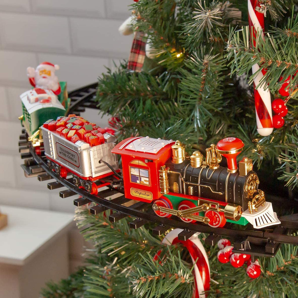 Christmas Tree Toy Train Set with Lights — Mounts on Trunk 2
