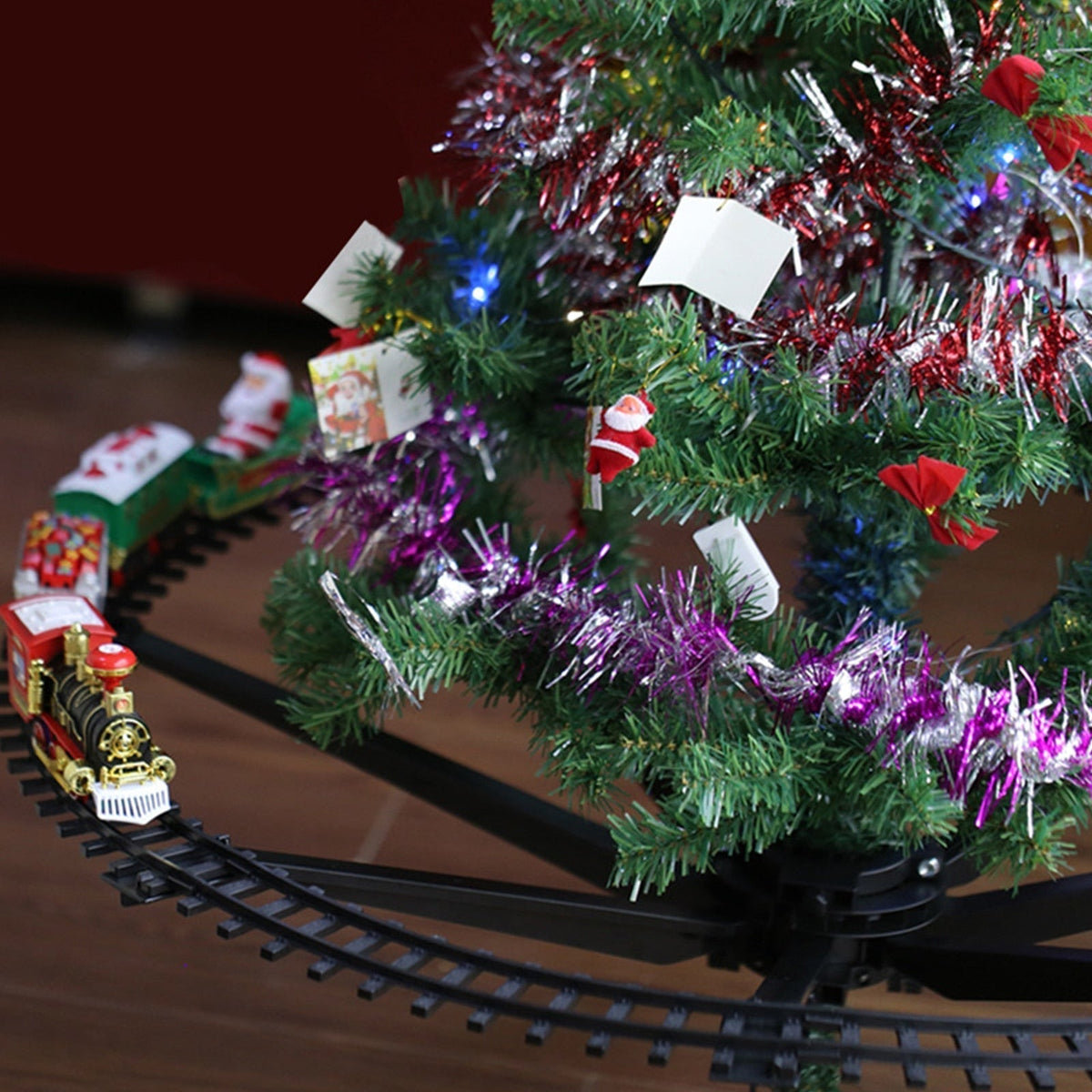 Christmas Tree Toy Train Set with Lights — Mounts on Trunk 3