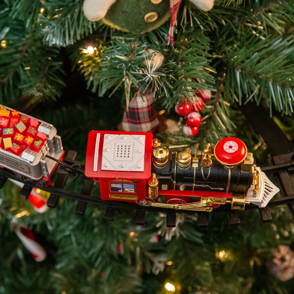 Christmas Tree Toy Train Set with Lights — Mounts on Trunk 4