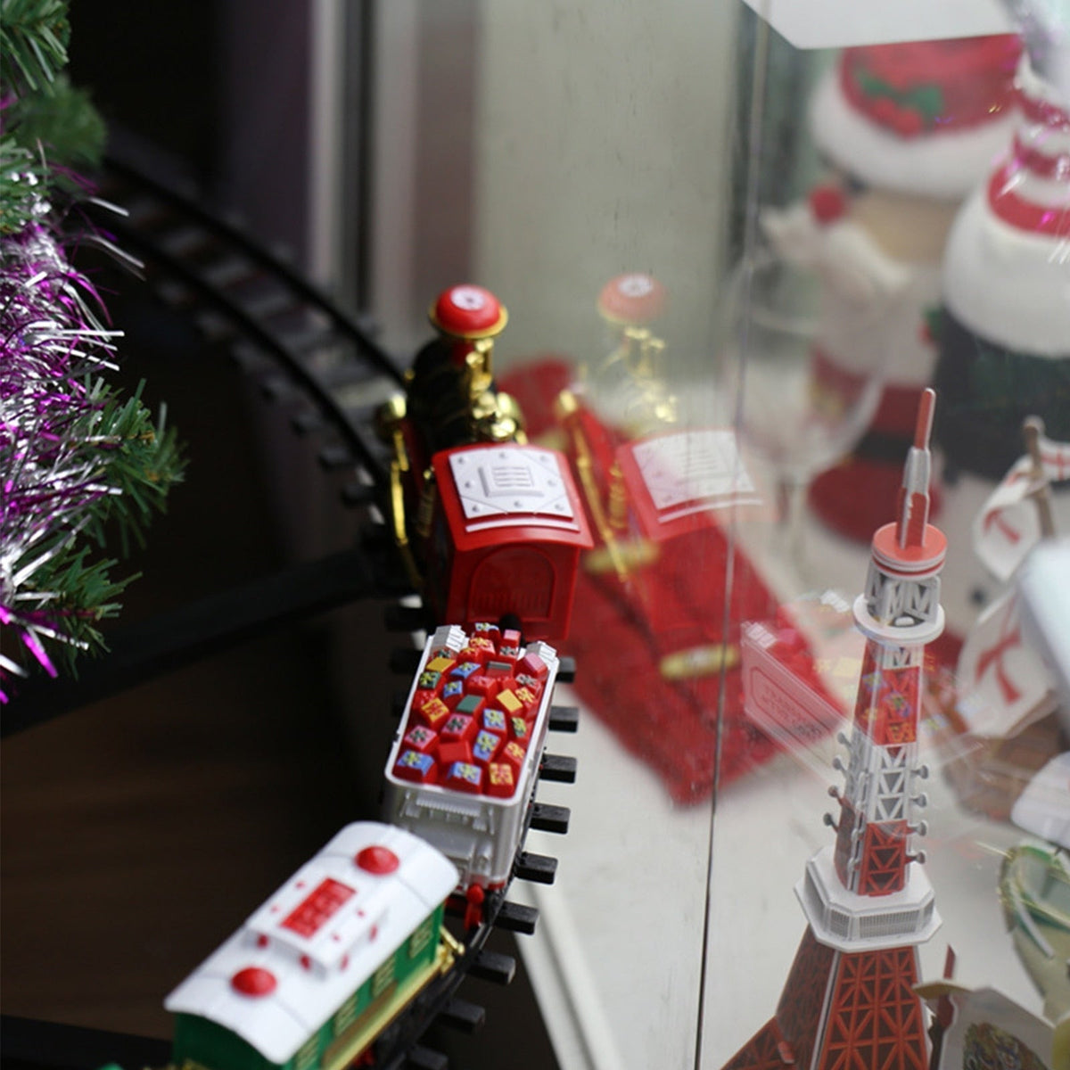 Christmas Tree Toy Train Set with Lights — Mounts on Trunk 5
