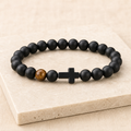Gift for Dad — Black Bead & Cross Bracelet, One Size 6