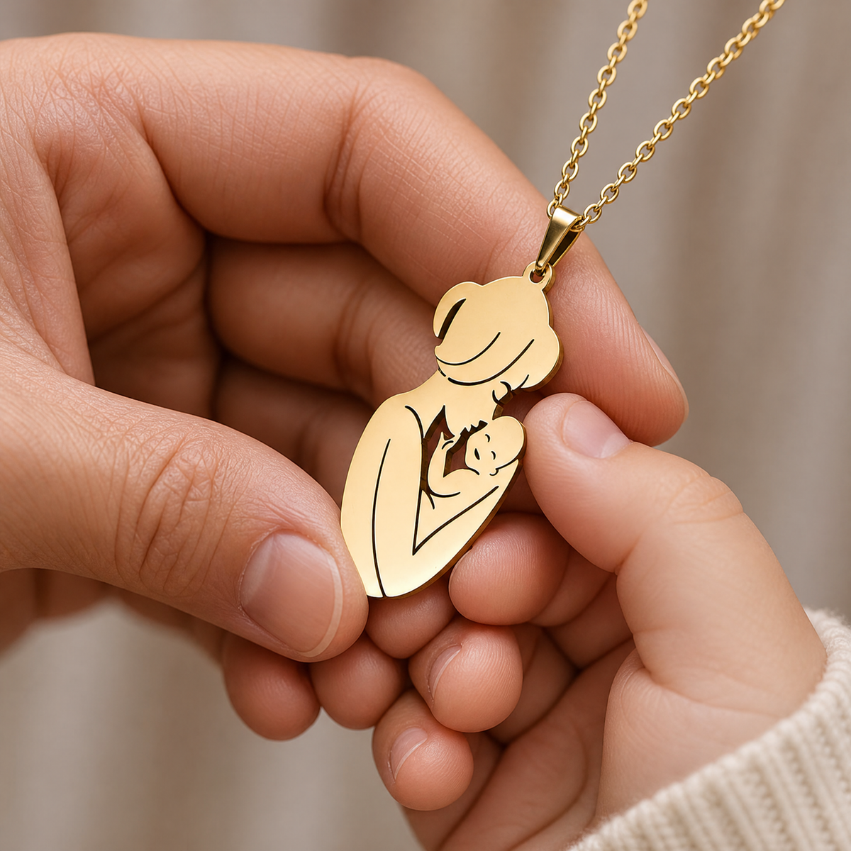 Gift for Mom — Mother & Child Stainless Steel Pendant Necklace 3