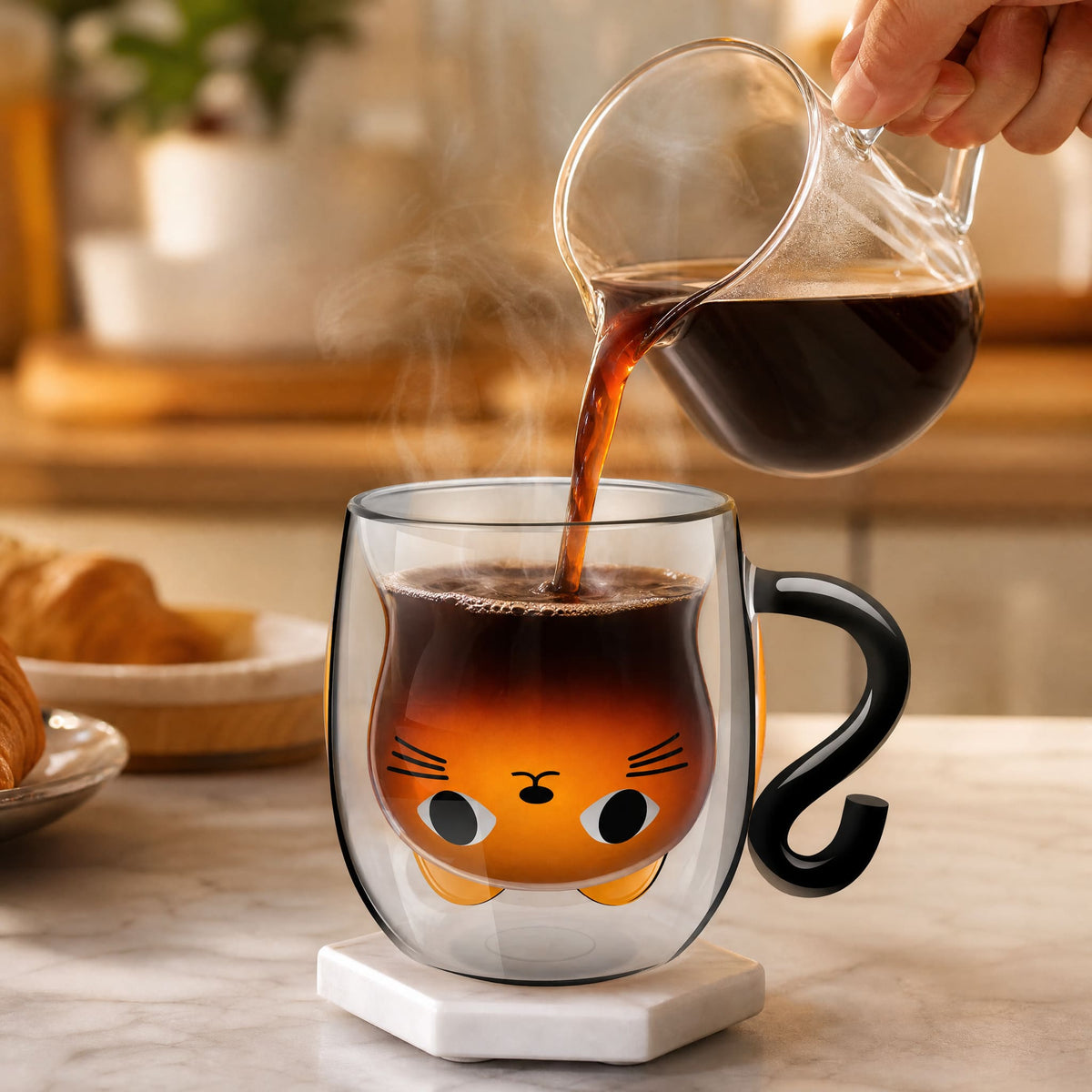 Double Wall Cat Glass Mug — Hidden Face & Tail Handle 2