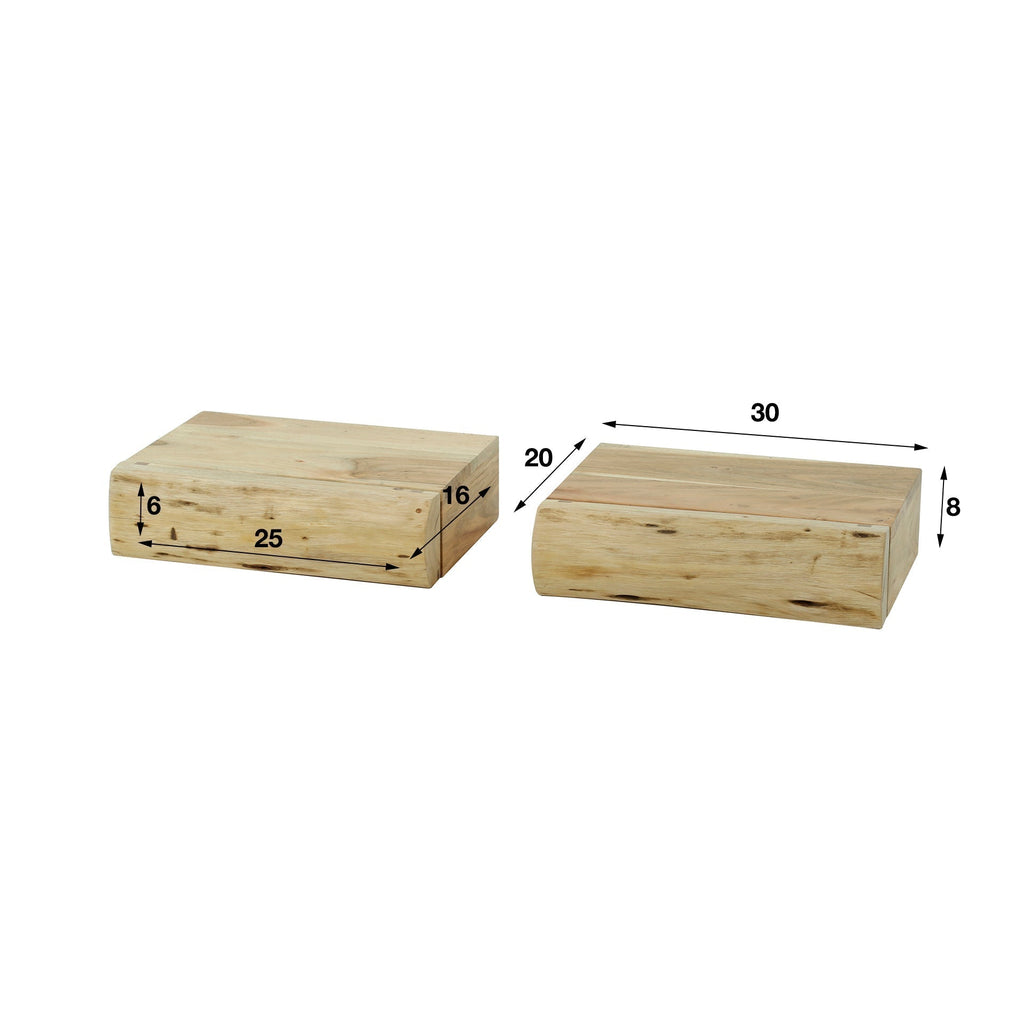 Floating Acacia Wood Nightstands — Wall-Mounted Set of 2 6