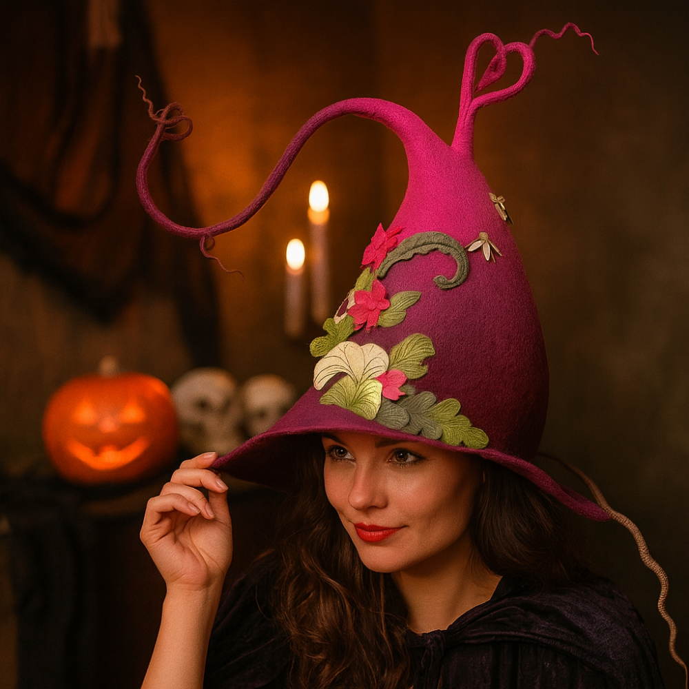 Handmade Merino Wool Witch Hat — Adjustable Adult Halloween 13