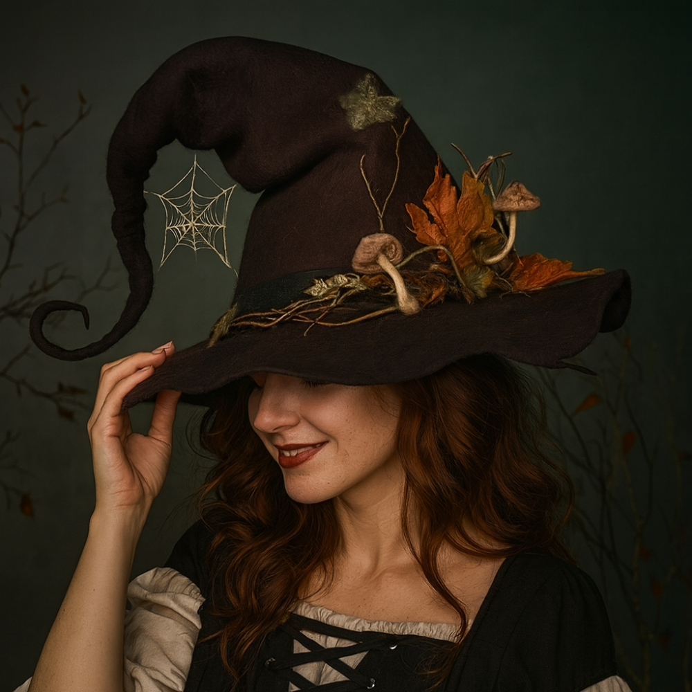 Handmade Merino Wool Witch Hat — Adjustable Adult Halloween 15