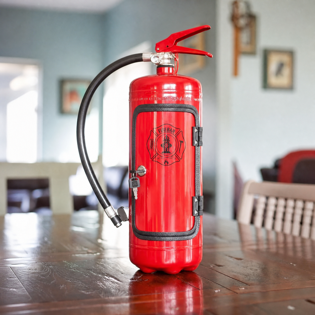 Mini Bar Hidden in Fire Extinguisher Design — Metal Bottle Storage 1