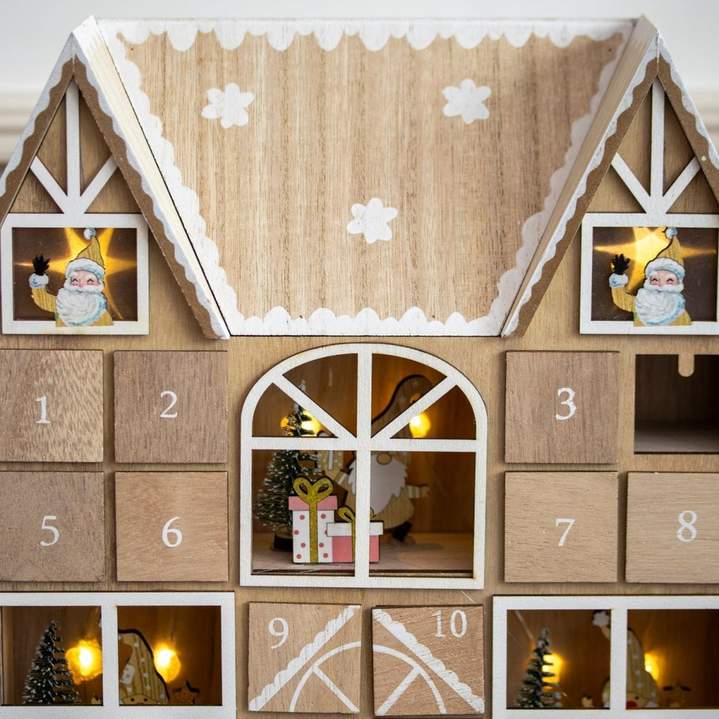 Illuminated Wooden House Advent Calendar — 24 LED Doors 3