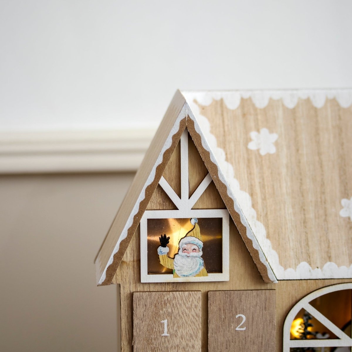Illuminated Wooden House Advent Calendar — 24 LED Doors 4
