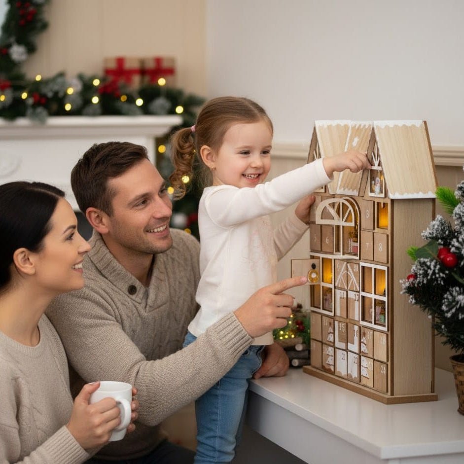 Illuminated Wooden House Advent Calendar — 24 LED Doors 9