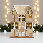 Illuminated Wooden House Advent Calendar — 24 LED Doors 1