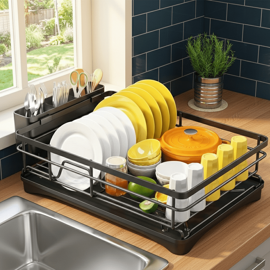 Large Dish Drying Rack with Integrated Drip Tray — KITCHENDRY 2