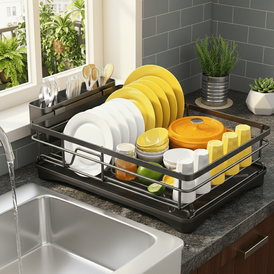 Large Dish Drying Rack with Integrated Drip Tray — KITCHENDRY 4