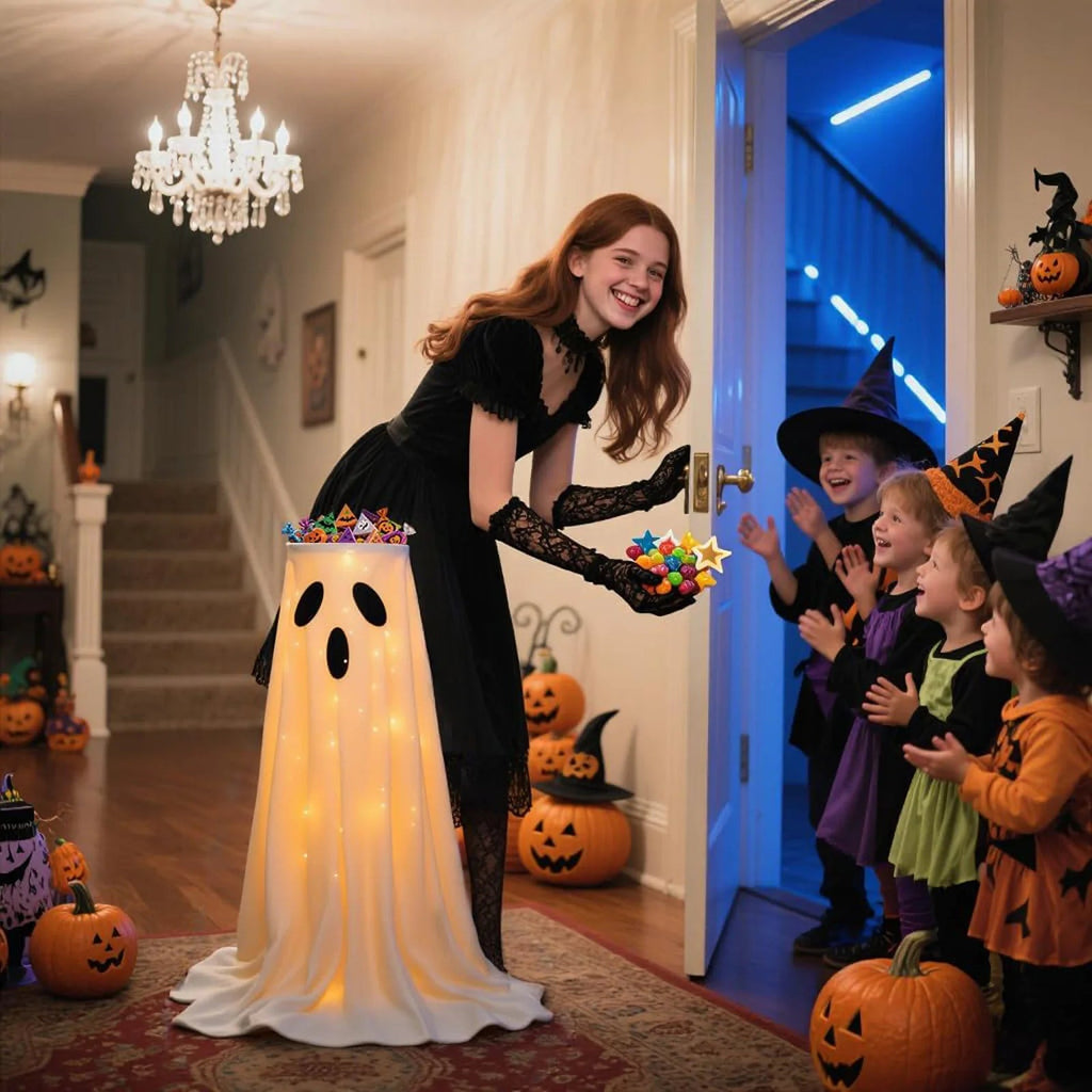 Lighted Ghost Halloween Candy Bowl Stand — 39.4 in Tall 2