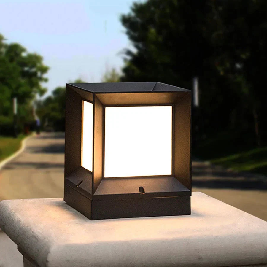 Modern Outdoor Pillar Light – Black Frame LED Gate Lamp 3