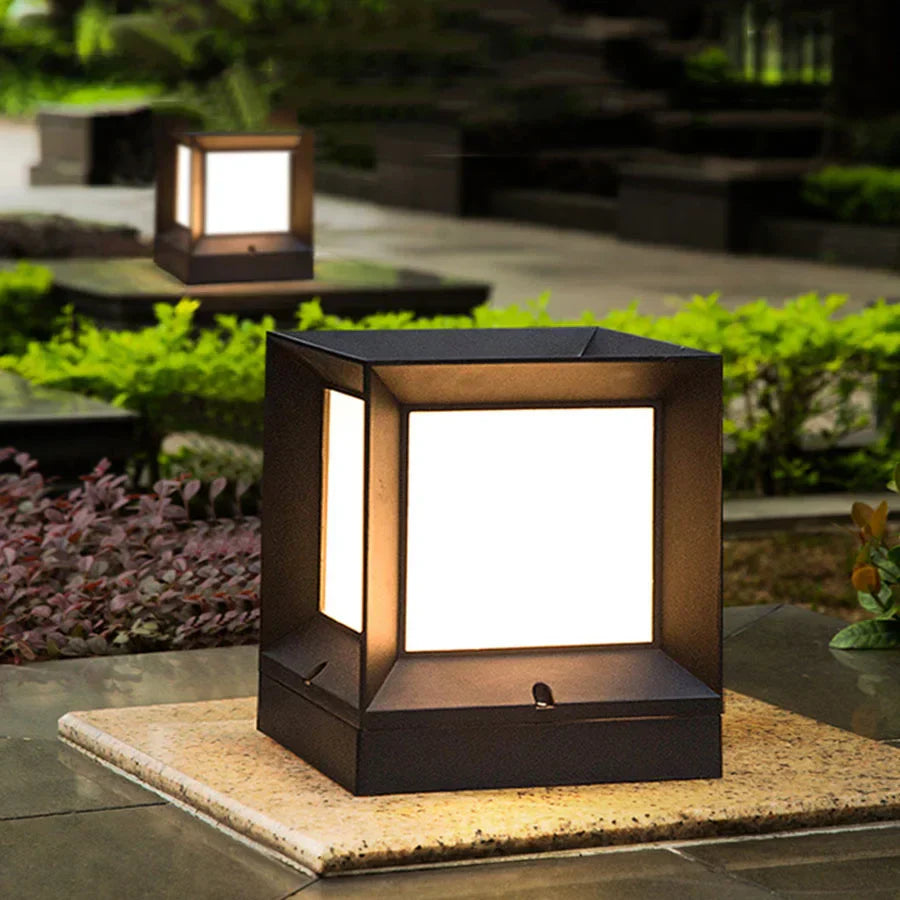 Modern Outdoor Pillar Light – Black Frame LED Gate Lamp 4