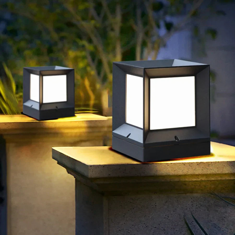 Modern Outdoor Pillar Light – Black Frame LED Gate Lamp 5