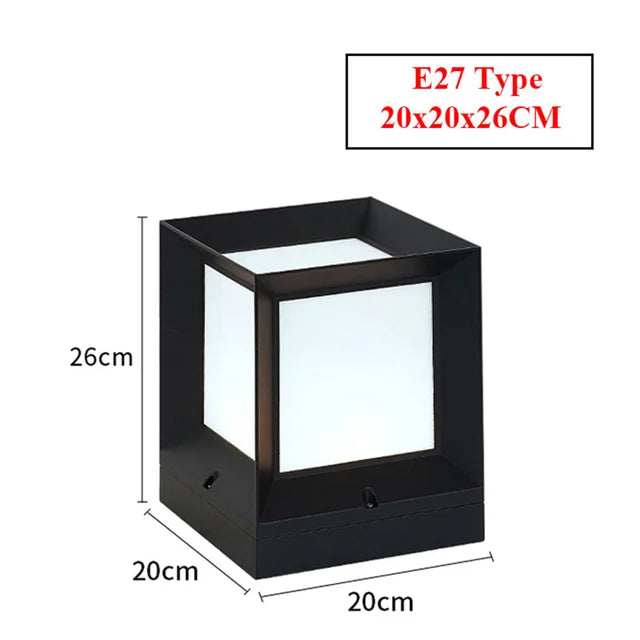 Modern Outdoor Pillar Light – Black Frame LED Gate Lamp 8