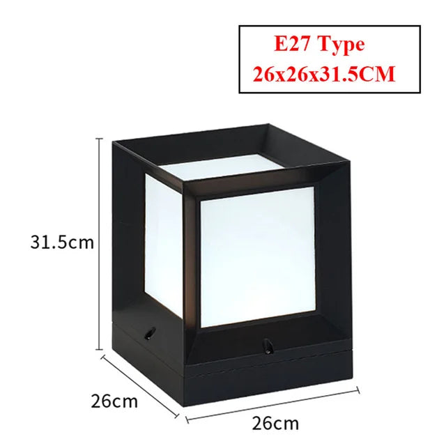 Modern Outdoor Pillar Light – Black Frame LED Gate Lamp 9