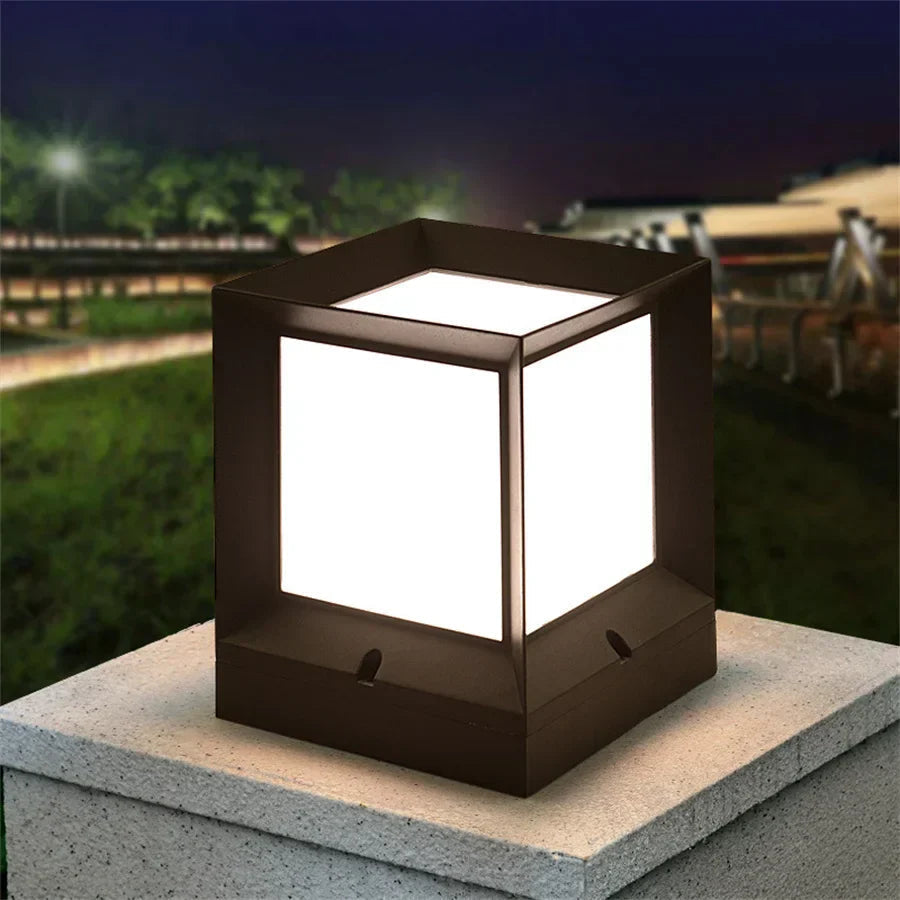 Modern Outdoor Pillar Light – Black Frame LED Gate Lamp 1